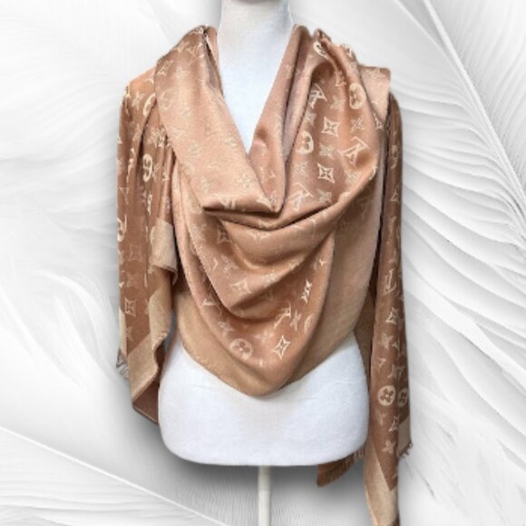 Women’s Beige Satin Shawl Scarf With Fringe Edges Size: 75 x 27 inches - Picture 1 of 6